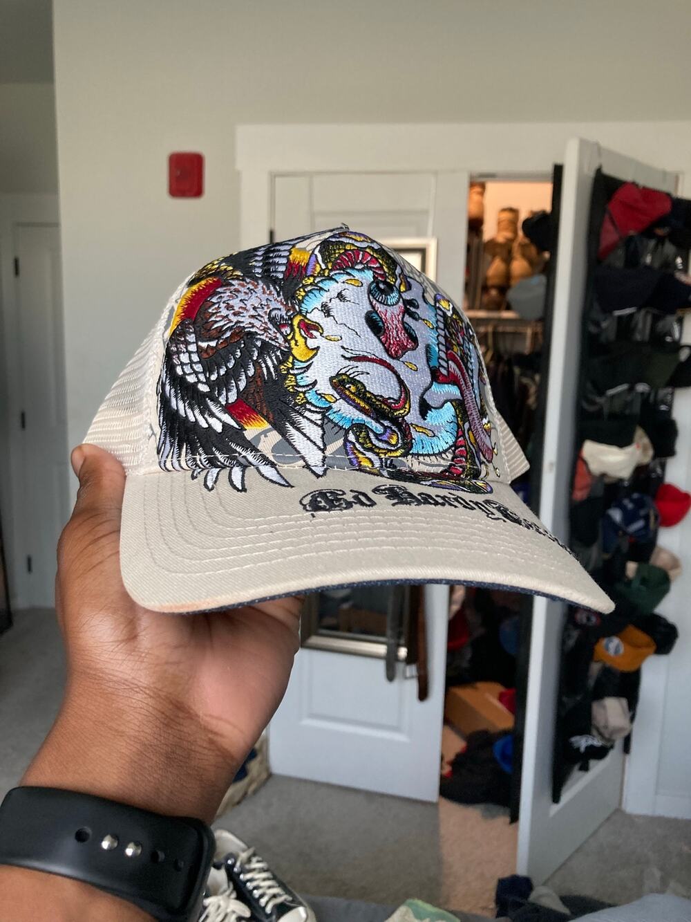 Y2K ed hardy skull graphic snapback hat